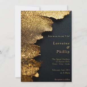 Luxe zwarte en gouden glitters bruiloft kaart