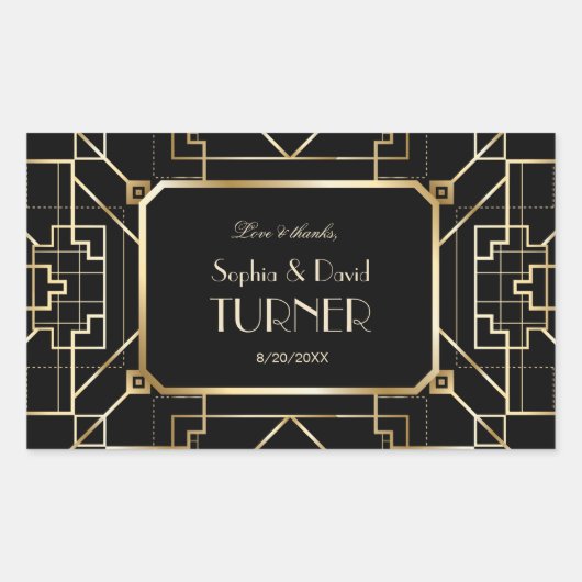 Luxe Zwarte en Gouden Great Gatsby Bruiloft Rechthoekige Sticker (Voorkant)