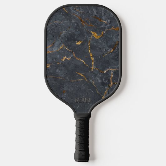 Luxe, zwarte en gouden marmertextuur Monogram Pickleball Paddle (Achterkant)