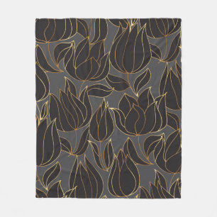 Luxe, zwarte en gouden tulp, naadloze pleister fleece deken