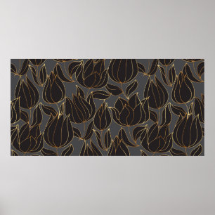 Luxe, zwarte en gouden tulp, naadloze pleister poster