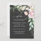 Luxe Zwarte en Roze Bloemige Trouwupdate Kaart (Voorkant)