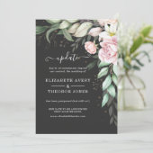 Luxe Zwarte en Roze Bloemige Trouwupdate Kaart (Staand voorkant)