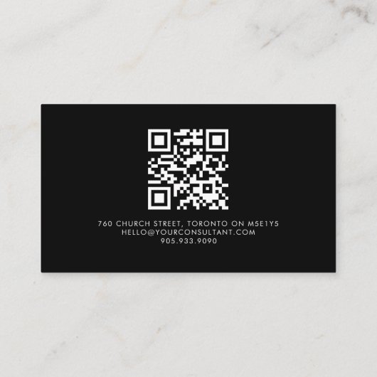 Luxe, zwarte en witte QR-CODE Visitekaartje (Achterkant)