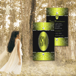 Luxe zwarte gele  Ornamenten Initialen Visitekaartje