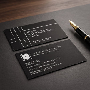 Luxe Zwarte Geometrische Minimalistische Monogram Visitekaartje