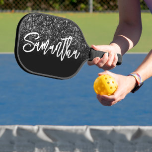 Luxe zwarte glitter ombre gepersonaliseerd pickleball paddle
