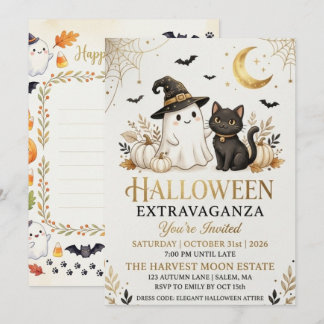 Luxe zwarte gouden Halloween-feest uitnodigingskaa Feestdagenkaart