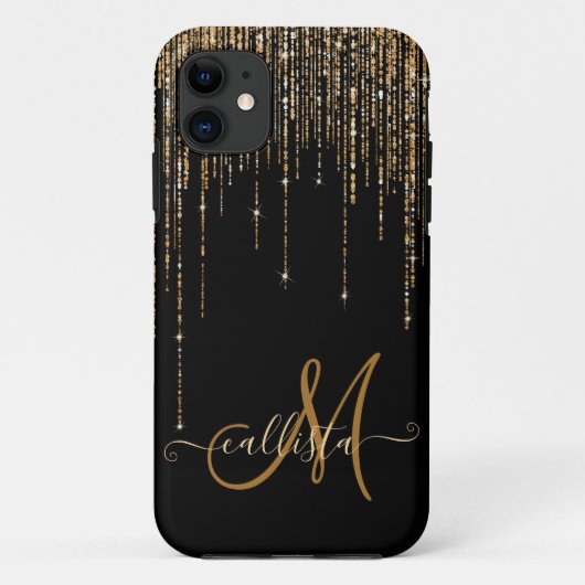 Luxe zwarte goudglitterrand Case-Mate iPhone case (Achterkant)