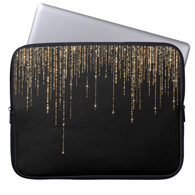 Luxe zwarte goudglitterrand laptop sleeve (Voorkant)