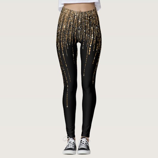 Luxe zwarte goudglitterrand leggings (Voorkant)