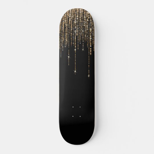 Luxe zwarte goudglitterrand skateboard (Voorkant)