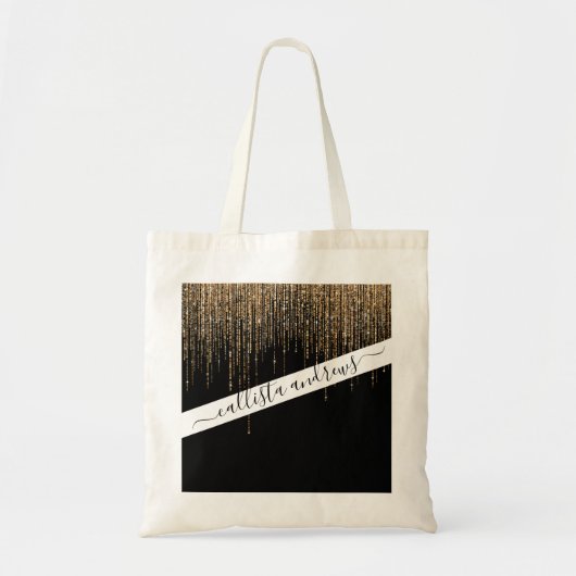 Luxe zwarte goudglitterrand tote bag (Voorkant)