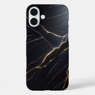 Luxe zwarte marmeren behuizing - Elegante gouden a iPhone 16 Plus Hoesje