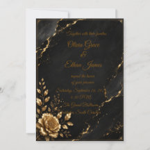 Luxe zwarte marmeren & gouden trouwuitnodiging