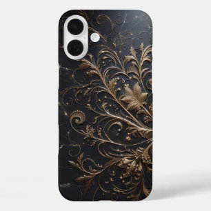 Luxe zwarte marmeren hoes - Elegante gouden filigr