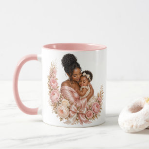 Luxe zwarte moeder en kind Moederdag cadeau mok