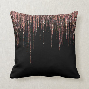 Luxe zwarte Roos Gold Sparkly Glitter Fringe Kussen