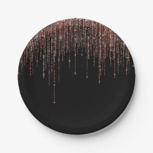 Luxe zwarte Roos Gold Sparkly Glitter Fringe Papieren Bordje