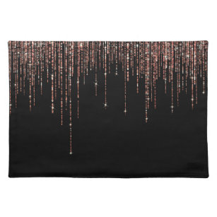 Luxe zwarte Roos Gold Sparkly Glitter Fringe Placemat