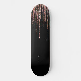 Luxe zwarte Roos Gold Sparkly Glitter Fringe Skateboard
