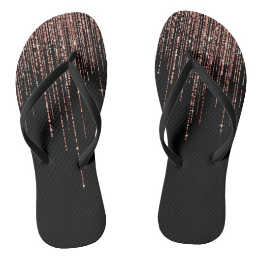 Luxe zwarte Roos Gold Sparkly Glitter Fringe Teenslippers (Voetbed)