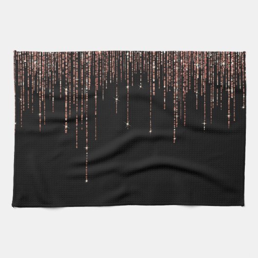 Luxe zwarte Roos Gold Sparkly Glitter Fringe Theedoek (Horizontaal)