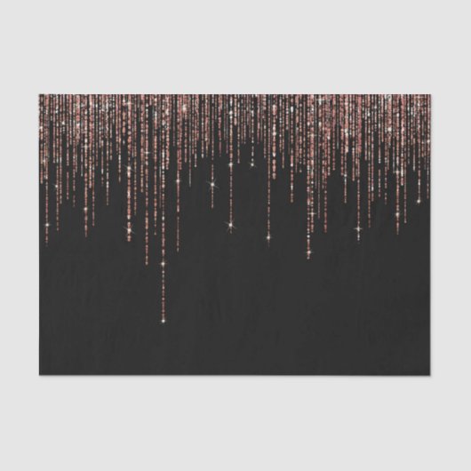 Luxe zwarte Roos Gold Sparkly Glitter Fringe Tissuepapier (Voorkant)