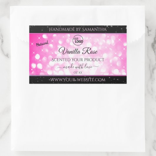 Luxe zwarte roze gelitter-productetiketten toevoeg rechthoekige sticker (Tas)