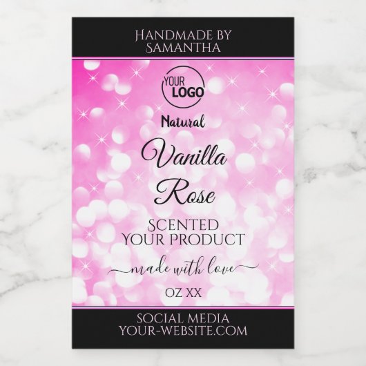 Luxe zwarte roze gelitter-productetiketten toevoeg voedselcontainer etiket (Enkel label)