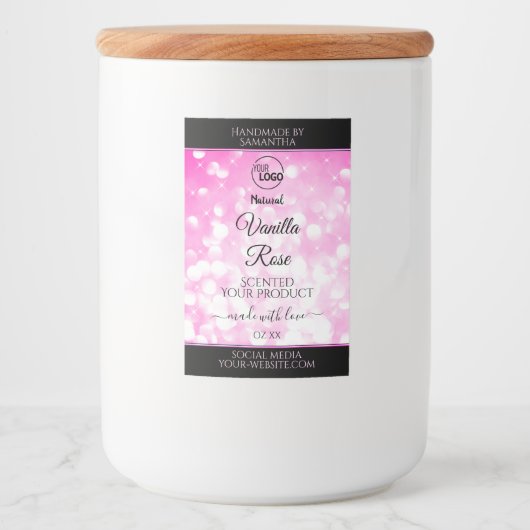 Luxe zwarte roze gelitter-productetiketten toevoeg voedselcontainer etiket (Voorkant)