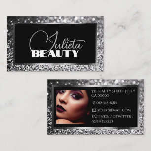 Luxe Zwarte Sparkle Zilveren Glitter met Foto Visitekaartje
