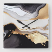 Luxe zwarte witte en goudkleurige vormgeving vierkante klok (Voorkant)