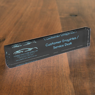 Luxekar-logo - Ice Blue-sportauto op zwart Naambordje