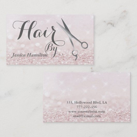 Luxeklade elegant faux glitter zilverschaar visitekaartje (Voorkant / Achterkant)