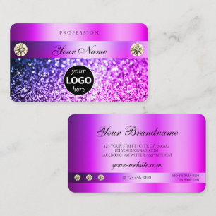 Luxekroze Paarse glitter met diamanten en Logo Visitekaartje