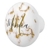 Luxelegant Marble Goud modern monogram Keramische Knop (Rechts)