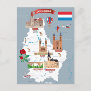Luxemburg Cartoon Map Briefkaart