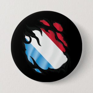 Luxemburg Gescheurde Vlag Ronde Button 7,6 Cm