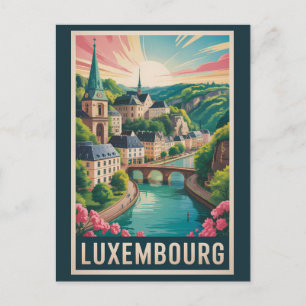 Luxemburg Landschap Illustratie Reis Kunst Retro Briefkaart