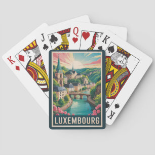 Luxemburg Landschap Illustratie Reis Kunst Retro Pokerkaarten