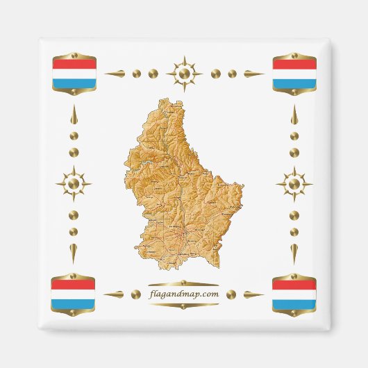 Luxemburg Map + Flags Magnet Magneet (Voorkant)