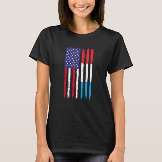 Luxemburg rekt halve Amerikaans vlagpatriottisch L T-shirt (Voorkant)