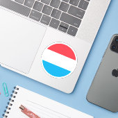 Luxemburgse Vlag Ronde Sticker (Laptop met iPhone)