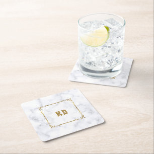 Luxewit en grijs marmer  goudlijst vierkante kartonnen onderzetter