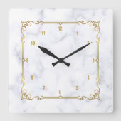 Luxewit en grijs marmer goudlijst vierkante klok (Voorkant)