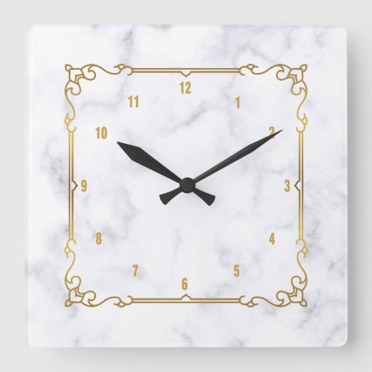 Luxewit en grijs marmer goudlijst vierkante klok (Voorkant)