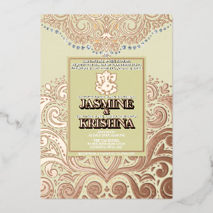 LuxGlitter Ivory PinkGold Ganesha Hindu Wedding Folie Uitnodiging