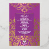 LuxGlitter Paarse Gouden Sikh Anand Karaj Wedding Folie Uitnodiging (Achterkant)