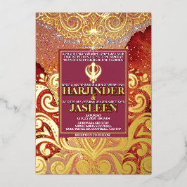 LuxGlitter Red Sikh Anand Karaj Indiase bruiloft Folie Uitnodiging